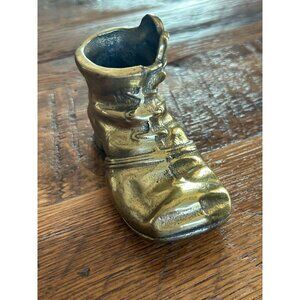 Antique Solid Brass shoe Match Holder With Mouse Figurine